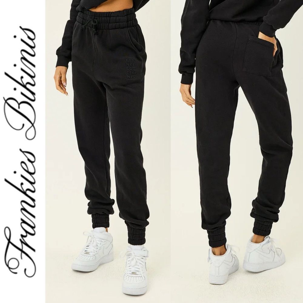 FRANKIES BIKINIS Frank Oversized Sweatpants Black High Waisted Joggers Size L